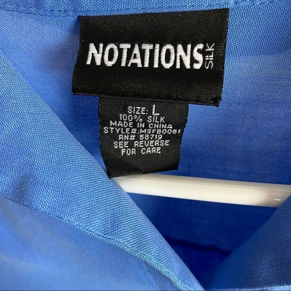 Vintage 90s 100% Silk Button Down Blouse Size Large Blue Half Sleeve Shirt Top - Picture 7 of 11